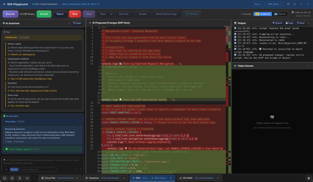 SDK Playground: AI proposed changes, diff view, and Accept or Reject