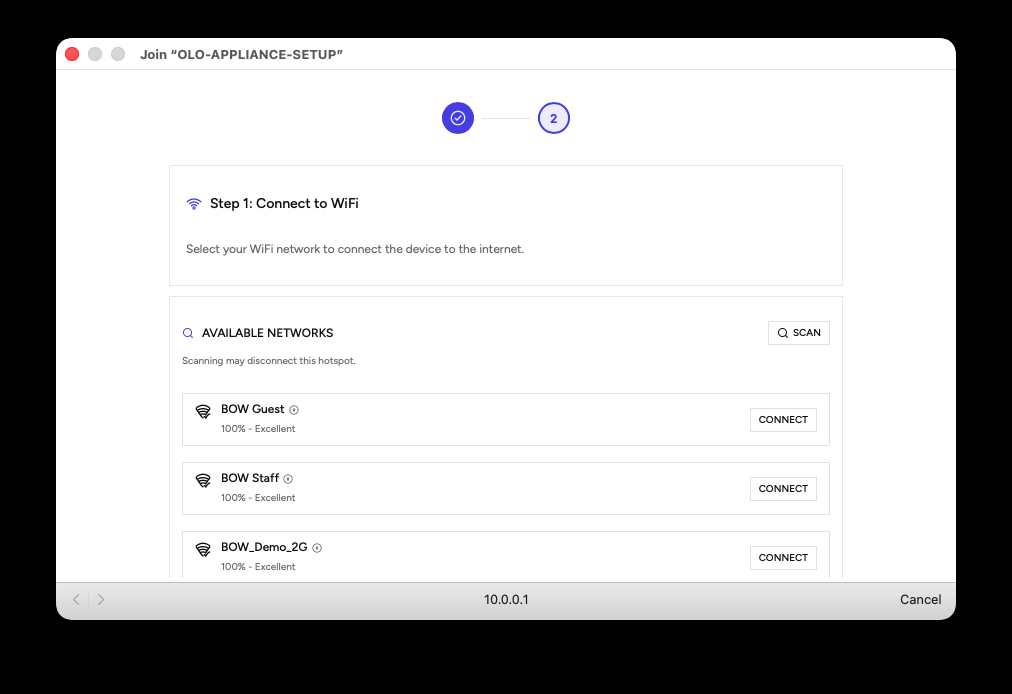 Select network and connect