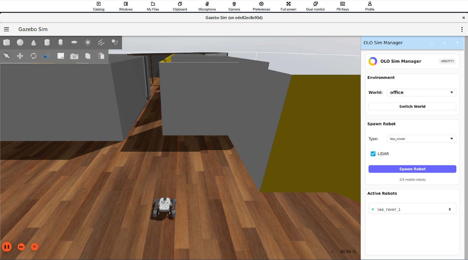 Robot menu panel and Visualizer
