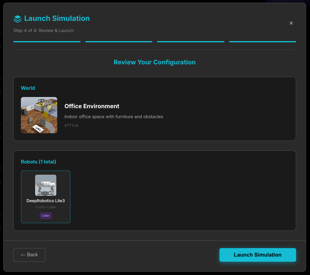 Simulation loaded with robot panel
